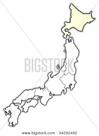 Kort over Japan, Hokkaido fremhævet