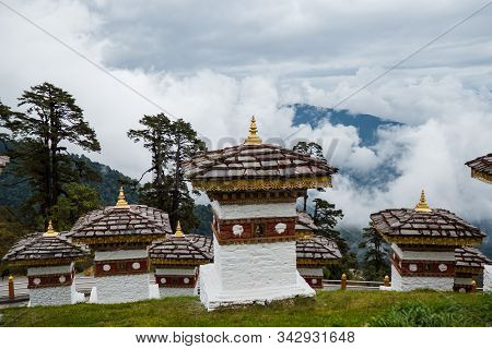 108 Memorial Chortens Of Dochula Pass In Thimphu, Bhutan