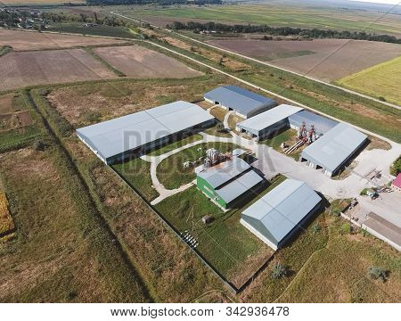 Top View Of The Hangars. Hangar Of Galvanized Metal Sheets For The Storage Of Agricultural Products 