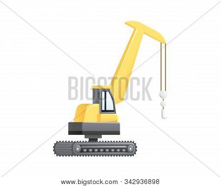 Vector Illustration Lifting Crane Vehicle Of Construction Industrial Isolated On A White Background.