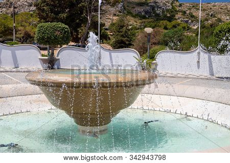 Water Fountain At The Entrance To The Kallithea Therms, Kallithea Spring On Rhodes Island, Greece