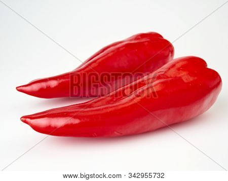 Red Sweet Pepper Varieties Ramiro .on White Background.insulation