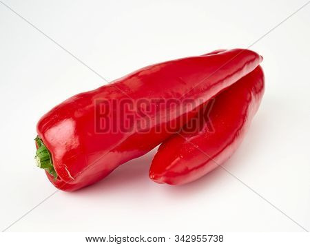 Red Sweet Pepper Varieties Ramiro .on White Background.insulation