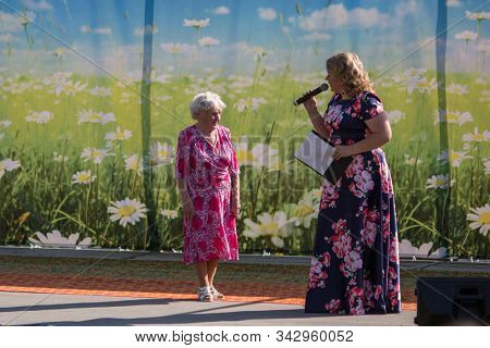 NIKOLSKIY / LENINGRAD REG, RUSSIA - JUN 16, 2018: During festival events dedicated to 69th anniversary of urban-type settlement Nikolskiy formation on the river Svir connecting Onega and Ladoga lakes.