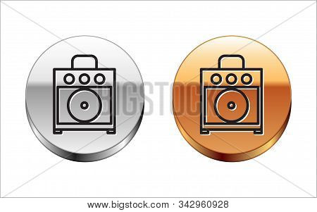 Black Line Guitar Amplifier Icon Isolated On White Background. Musical Instrument. Silver-gold Circl