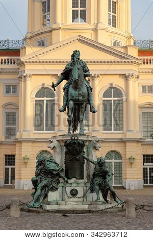 Berlin, Germany. February 19, 2019. Charlottenburg Palace And Statue Of Friedrich Wilhelm I. Charlot