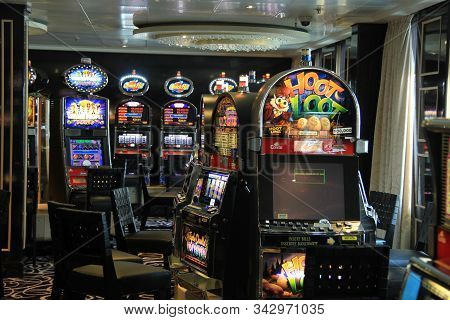 Amsterdam, The Netherlands - August 2nd 2014: Costa Neoromantica Interior Of Casino Area
