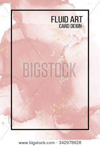 Vector Contrast Pink Rose Soft Marble Poster, Pastel Alcohol Ink Greeting Card, Inking Website Banne