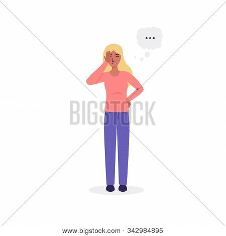 Girl Memory Disorder And Forgetfulness. Flat Vector Cartoon Modern Illustration Character Isolated. 