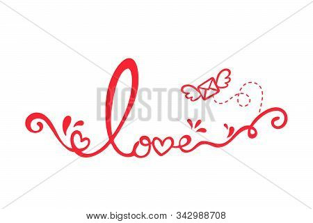Vector Hand Drawn Love Message Design With Hearts On Valentine's Day.