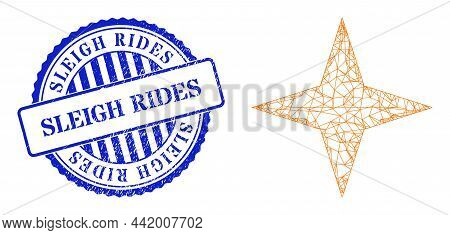 Vector Crossing Mesh Space Star Carcass, And Sleigh Rides Blue Round Unclean Stamp. Crossed Frame Ne
