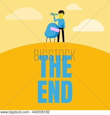 Text Sign Showing The End. Business Idea Final Part Of Play Relationship Event Movie Act Finish Conc
