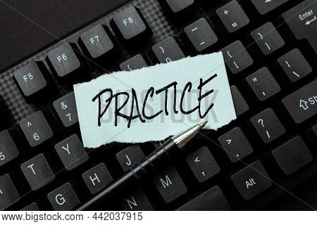 Handwriting Text Practice. Word For The Actual Application Or Use Of An Idea Belief Or Method Creati