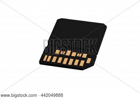 Macro Shot Of New Type Of Sd Card Over Isolated White Background
