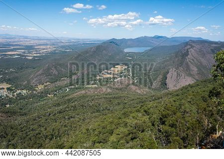 View Over Halls Gap And Lake Bellfield From Boroka Lookout In Victoria, Australia.