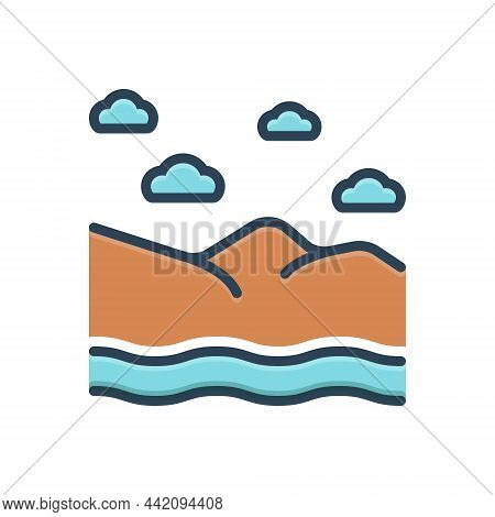 Color Illustration Icon For Vast Rescue Safety Flood  Mountaion Cloud Weather Wave River