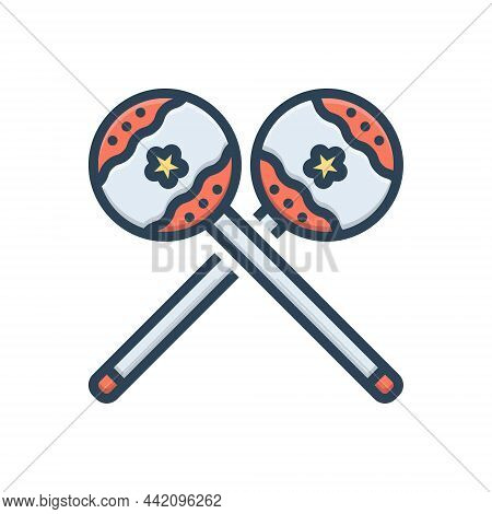 Color Illustration Icon For Latin Teether Salsa Gewgaw Gimcrack Concert Dance Fiesta Folk Instrument