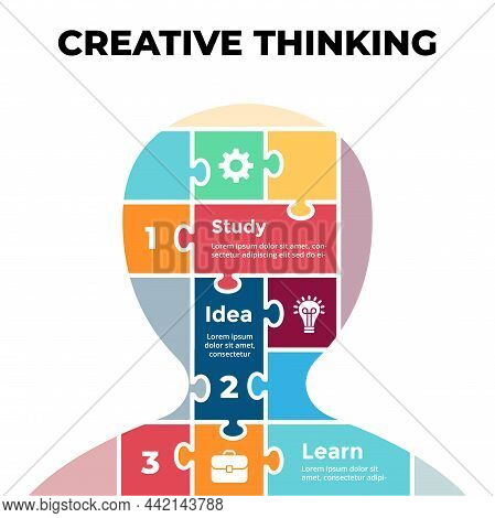 Human Head Puzzle Infographic. Generating New Ideas. Educational Concept. Vector Slide Template. Cre