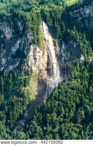 Oltschibachfall Waterfall Near Meiringer In Switzerland. The Water Of The River Oltschibach Plunges 