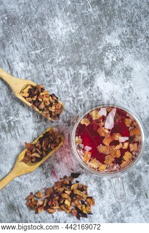Organic Red Berry Tea In A Glass Mug
