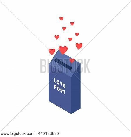 Love Post Box With Hearts. Vector Illustration Isolated On White. Romance Concept For Valentone's Da