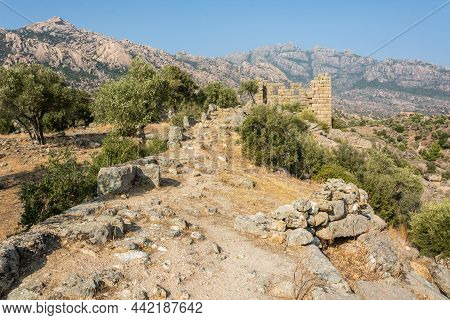 Rocky Landscape Around Lake Bafa In Turkey With Ruins Of Herakleia.