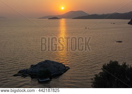 Sunset At Bafa Lake In Aegean Turkey.