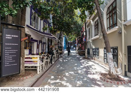 Izmir, Turkey - March 2, 2019. View Of Dario Moreno Street Leading Up To Asansor Elevator In Izmir, 