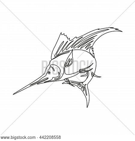 Continuous Line Drawing Illustration Of Sailfish Jumping Up Done In Mono Line Or Doodle Style In Bla