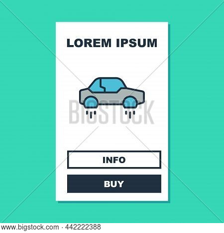Filled Outline Fantastic Flying Car Icon Isolated On Turquoise Background. Hover Car Future Technolo