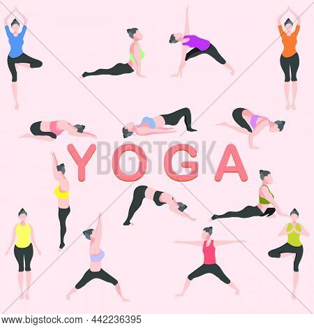 Yoga Pose Mountain Downward Dog Warrior Tree Bridge Triangle  Cobra Pigeon Crow Child's Female Fitne