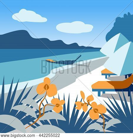 Phuket Flat Illustration. Beach Holiday Travel Flat Drawing. Modern Style Phuket Illustration. Hand 