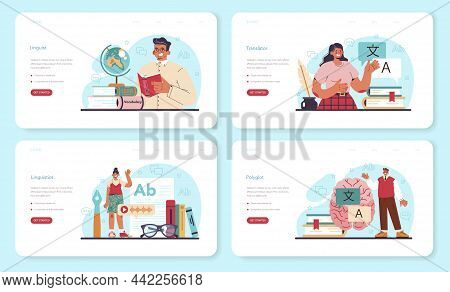 Linguistic Web Banner Or Landing Page Set. Scientific Study Of Language