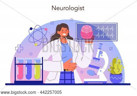 Neurologist Concept. Doctor Examine Human Brain And Nervous