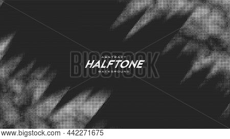 Abstract Vector Torn Monochrome Halftone Background. Scrathed Dotted Texture Element. Diagonal Compo