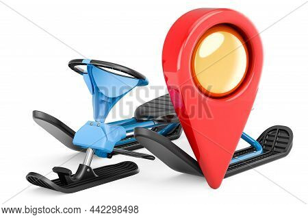 Snow Slider With Map Pointer. 3d Rendering Isolated On White Background