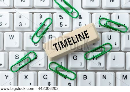 Handwriting Text Timeline. Conceptual Photo Graphical Representation Of Period Time On Which Events 