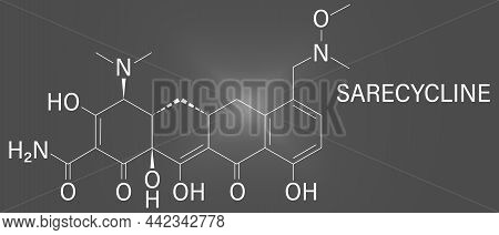 Sarecycline Antibiotic Drug Molecule, Tetracycline Class. Skeletal Formula.