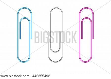 Paper Clip Icon Set. Blue, Black And Pink. Modern Art. Realistic Design. Hand Drawn. Vector Illustra