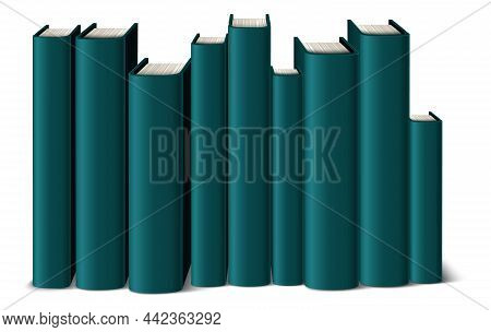Green Book Spines Mockup. Stack Of Hardcovers Standing
