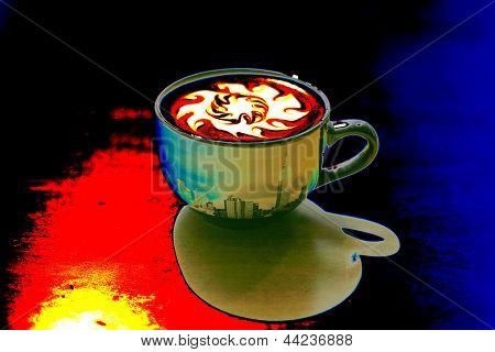 Hot Coffee AKA Latte Art photograhed in a POP ART style. The perfect image for all your Coffee Art related needs.