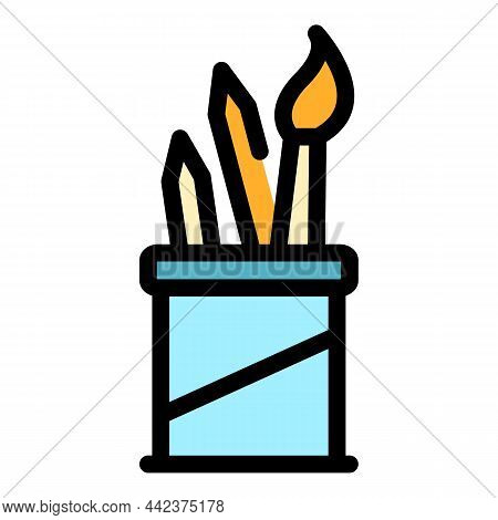 Pen Holder Icon. Outline Pen Holder Vector Icon Color Flat Isolated