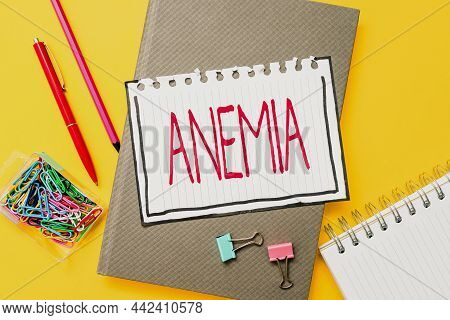 Text Showing Inspiration Anemia. Business Idea Condition Where There Deficiency Of Red Cells Of Haem