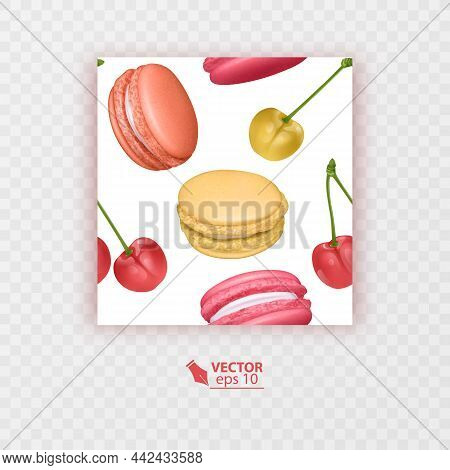 Seamless Pattern With Macaroni And Cherry, Vector Format