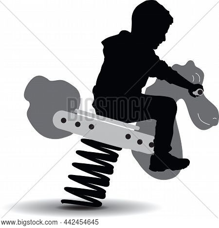 Boy In The Park Riding A Horse On Spring Vector Silhouette Illustration
