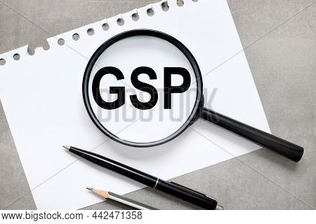 Gsp. Text Inside A Black Magnifier On A Gray Background