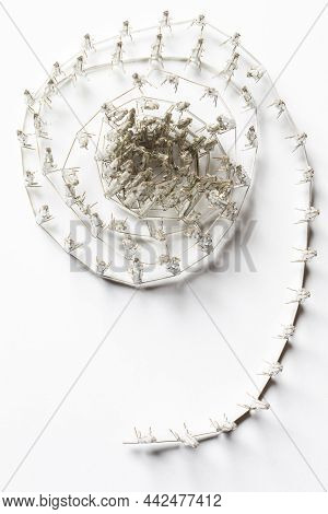 Line Of Silver Tinned External Pcb Angular Connectors Over White Background. Vertical Image Composit