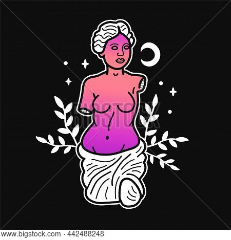 Ancient Greek Venus Gradient Statue T-shirt Print. Vector Hand Drawn Doodle Line Cartoon Character I