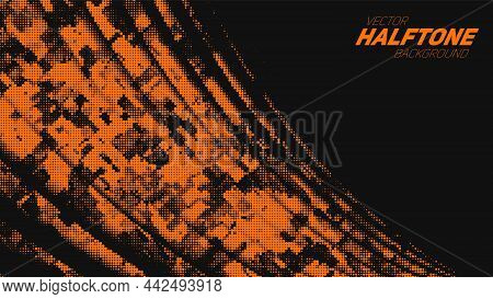 Abstract Vector Torn Orange Halftone Corner Wave. Scrathed Dotted Texture Element.