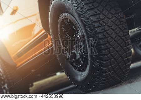 Modern Performance Off Road Wheels And Tires Installed To All Terrain Sport Utility Vehicle With Hea